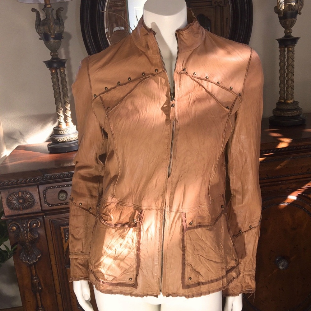 Pasha Veneto Jacket Vintage Tan Leather Sz Medium